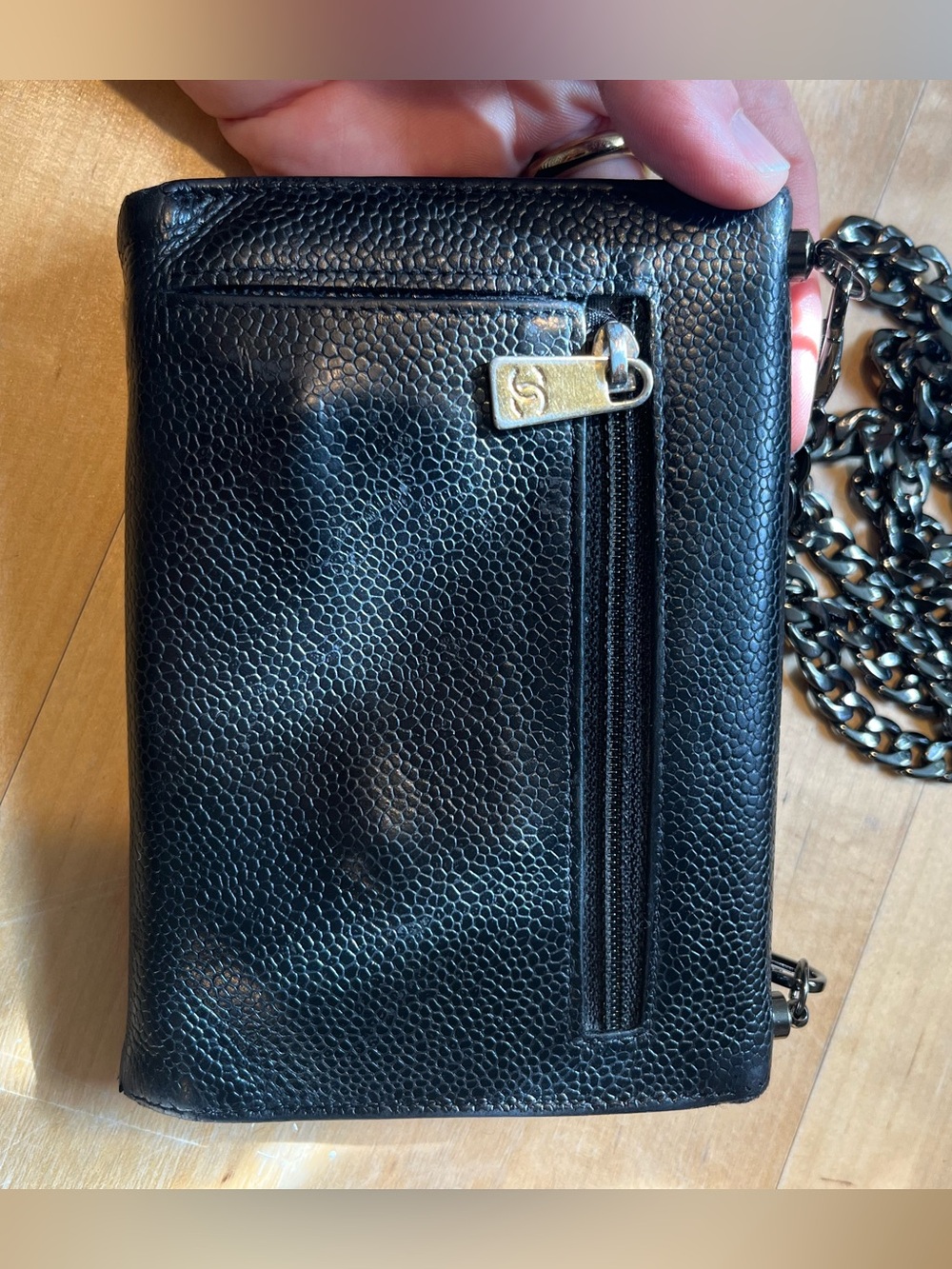 CHANEL Black Quilted Caviar Leather Crossbody Wallet with Chain - Picture 10 of 13